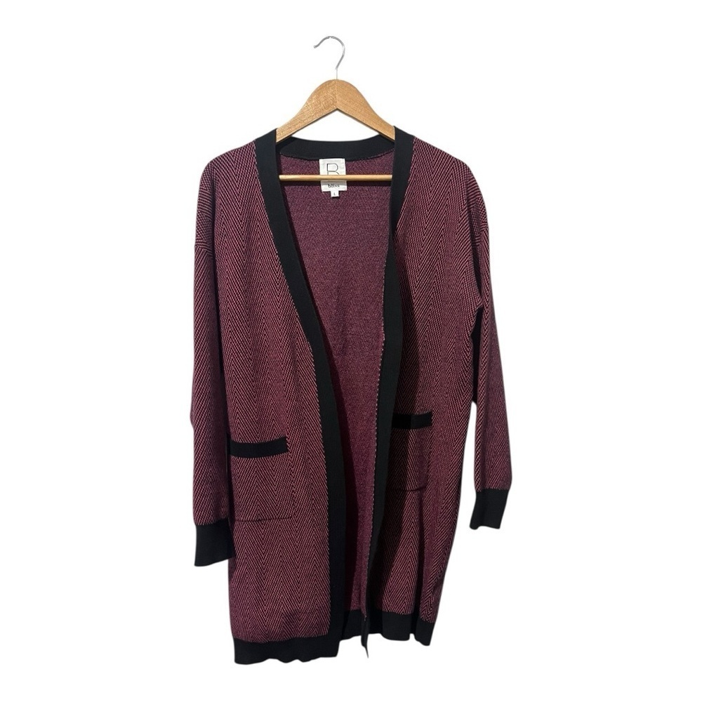 Bliss Herringbone Open Front Cardigan Long Line Sweater Women's Size Large L